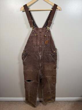 Vintage Carhartt Duck Canvas Bib Overalls Size 38x30 90s Thrashed R06 DKB Brown